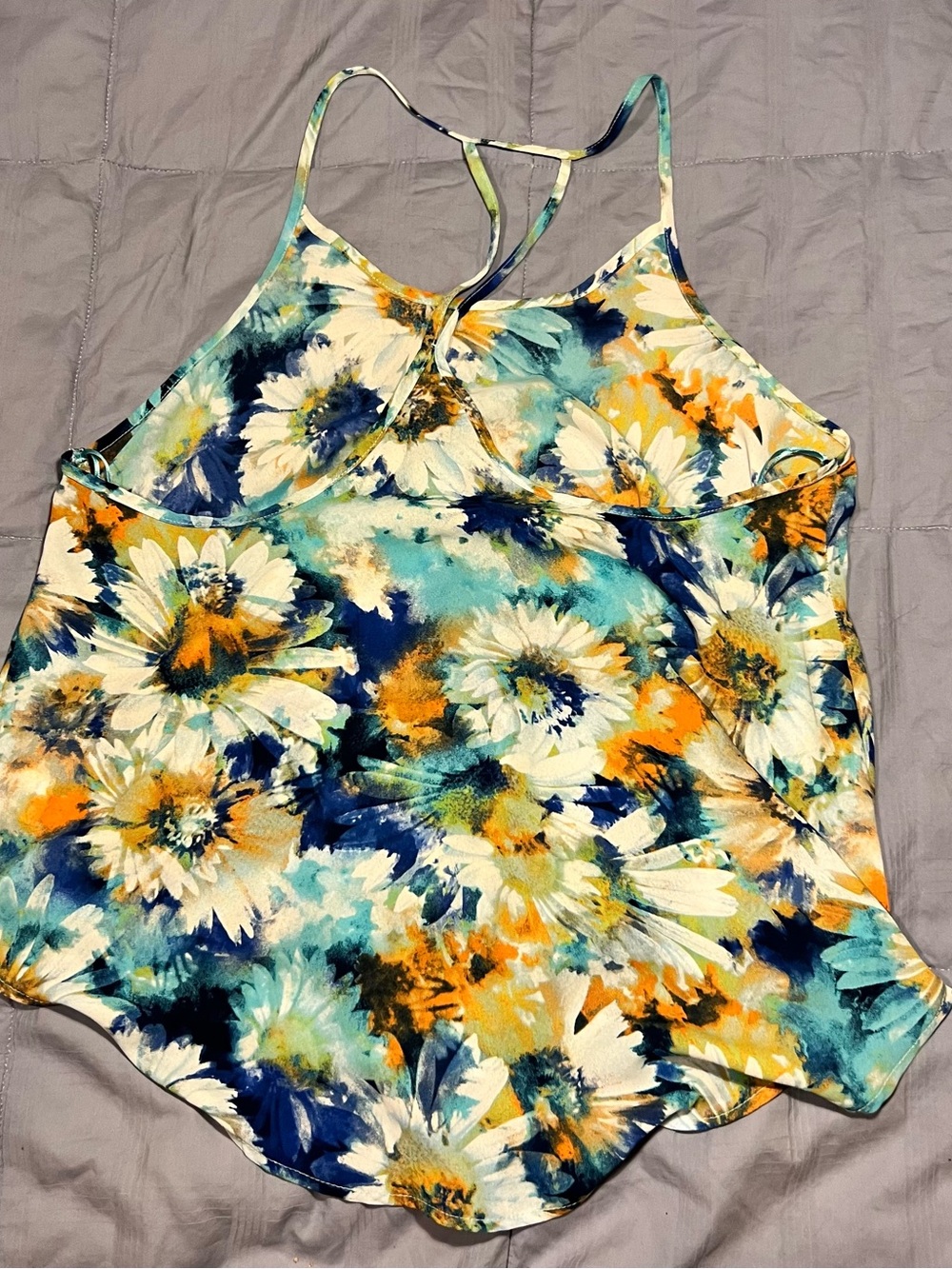 Astr Floral Flowy Tank in Blue, Teal & Orange - Picture 3 of 3